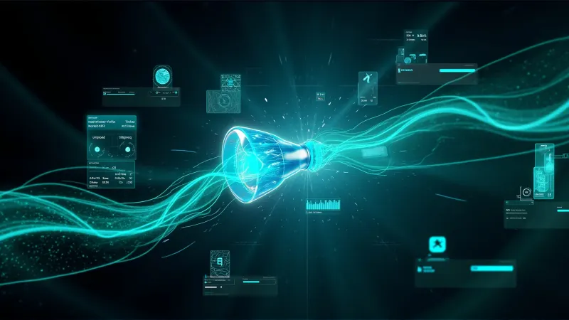data-driven traffic growth visualization showing conversion funnel with AI intelligence overlay